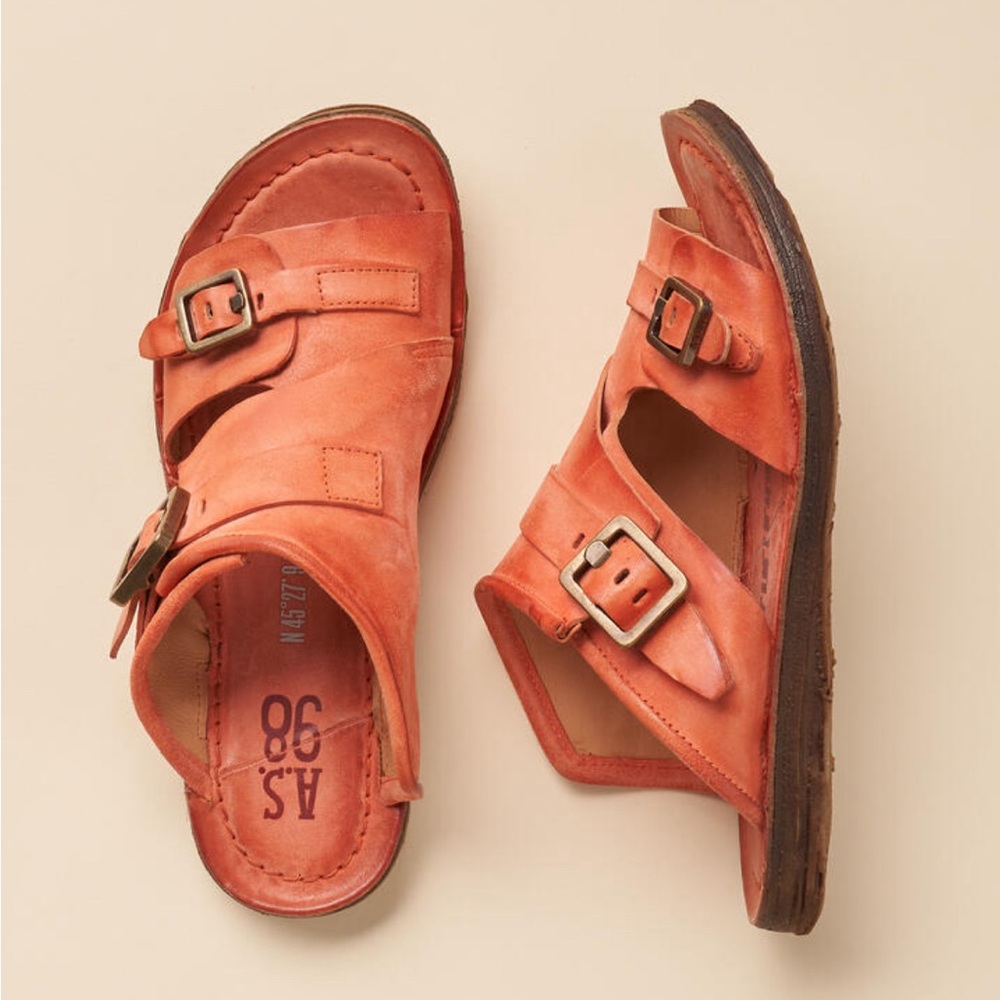 A.S.98 Rami distressed orange leather slides. New in box!